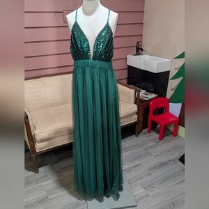 Green Sequin and Tulle Gown